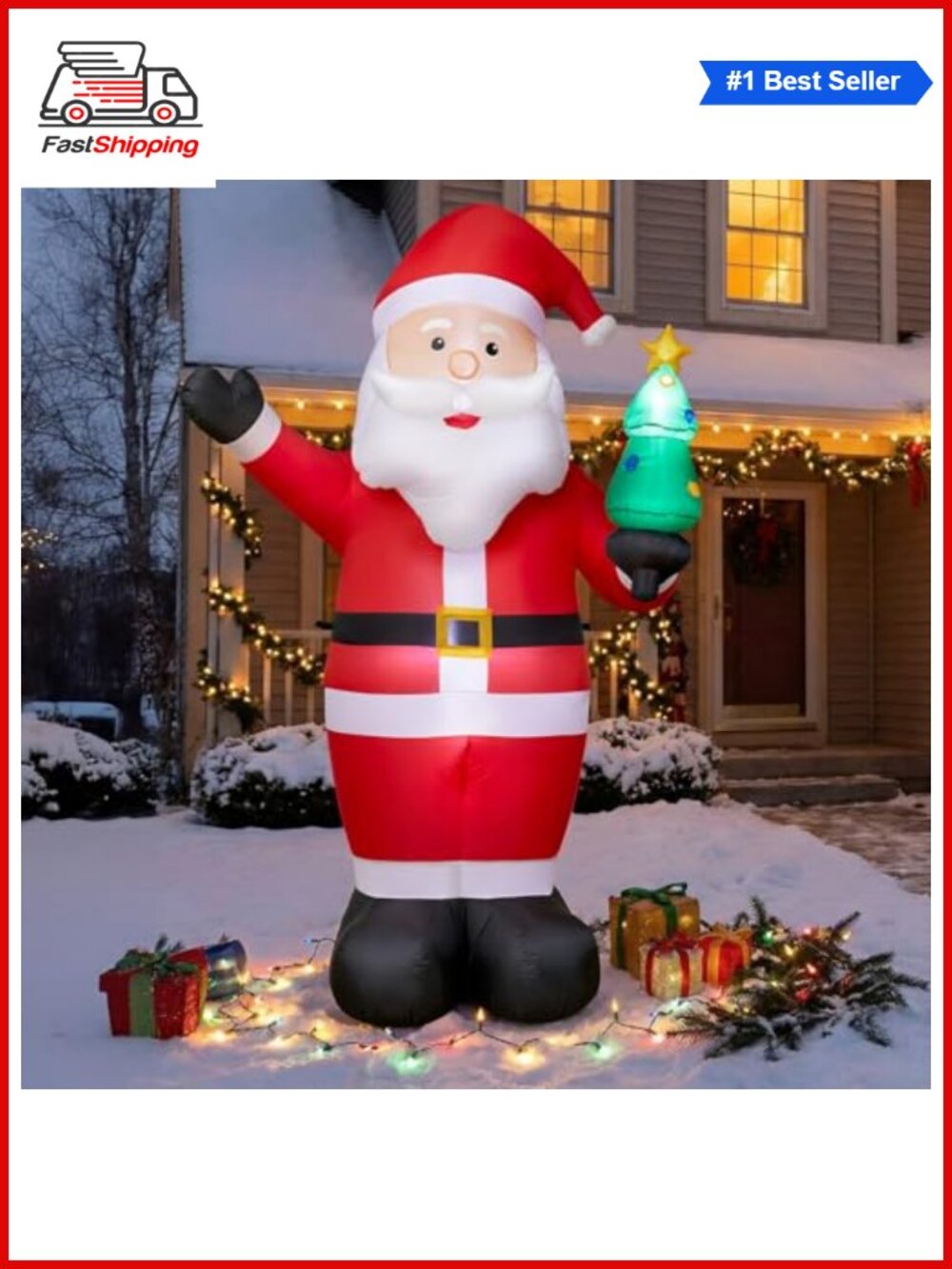 🎅 8FT Christmas Inflatable Santa LED Outdoor Blow Up Yard Decoration